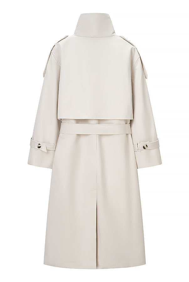 Langry fashion cream trench coat with black accents and belt