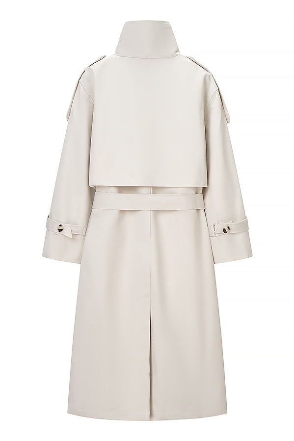 Langry fashion cream trench coat with black accents and belt
