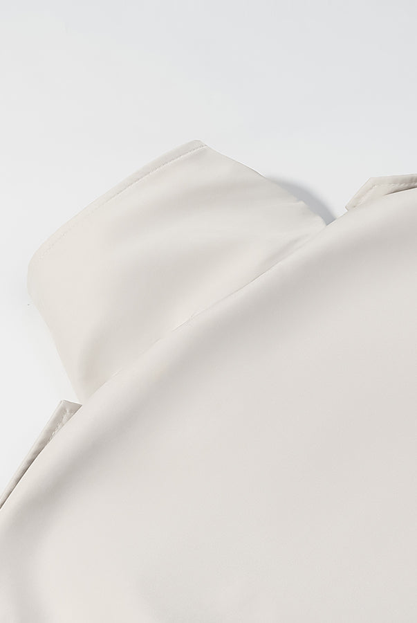 Langry fashion cream silk blouse with high neckline, short sleeves