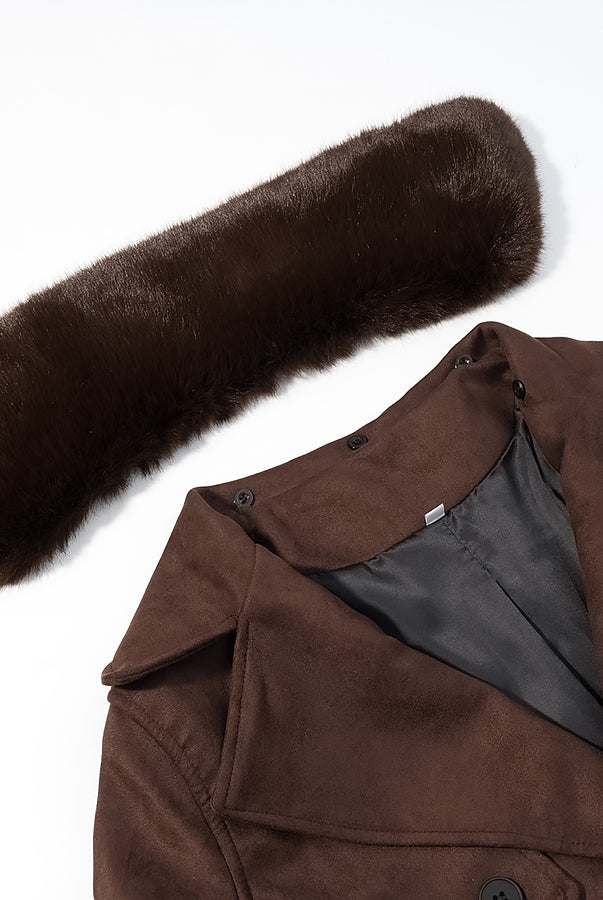Langry fall unique fur collar suede jacket in brown fur with black lining