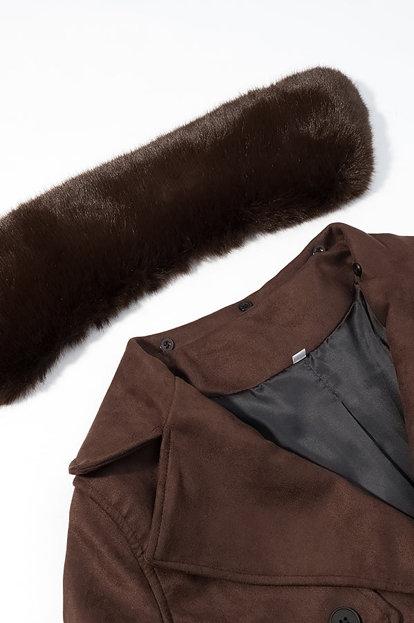 Langry fall unique fur collar suede jacket in brown fur with black lining