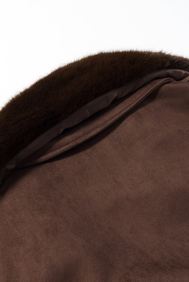 Fall Unique Fur Collar Suede Jacket in Brown with Langry Fashion