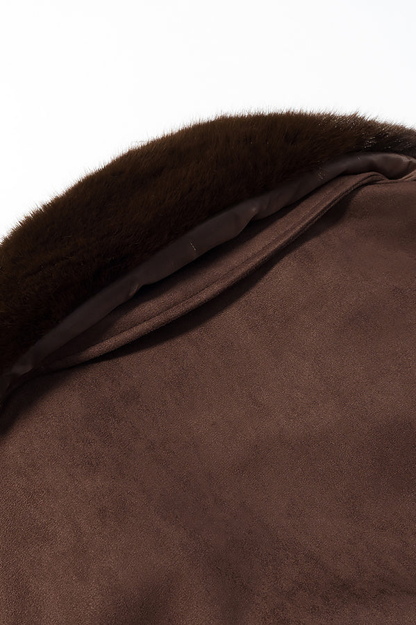 Fall Unique Fur Collar Suede Jacket in Brown with Langry Fashion