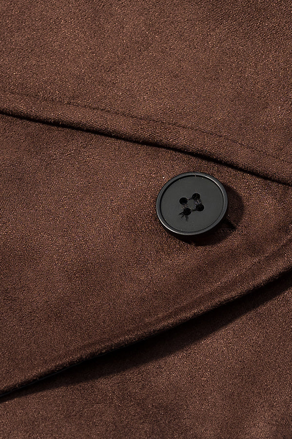 Fall unique fur collar suede jacket in brown with black buttons and stitching details