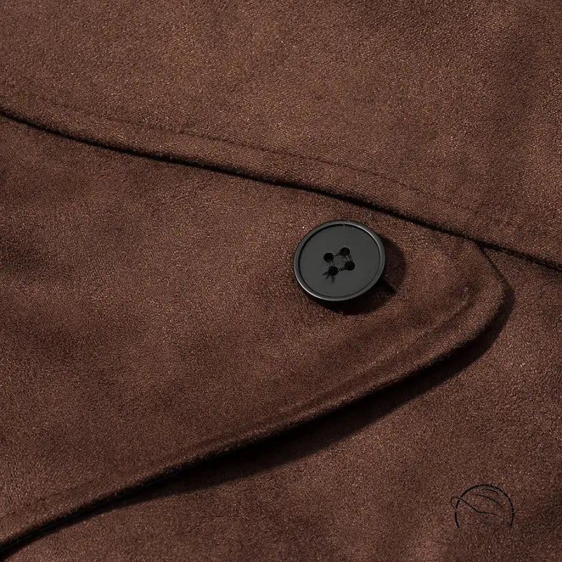 Fall unique fur collar suede jacket in brown with black buttons and stitching