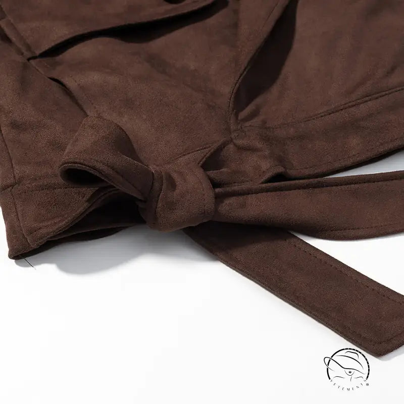 Fall unique fur collar suede jacket with bow detail at waistband