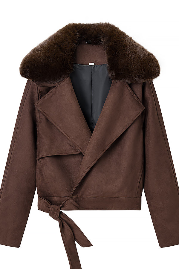 Fall Unique Fur Collar Suede Jacket by Langry Fashion, ملابس