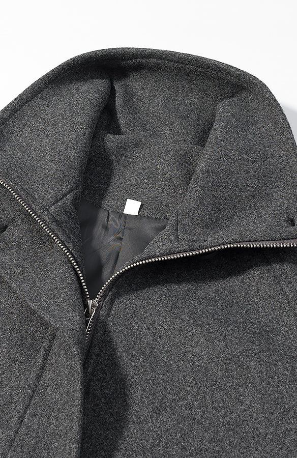 Langry fashion charcoal gray wool blend stand collar jacket