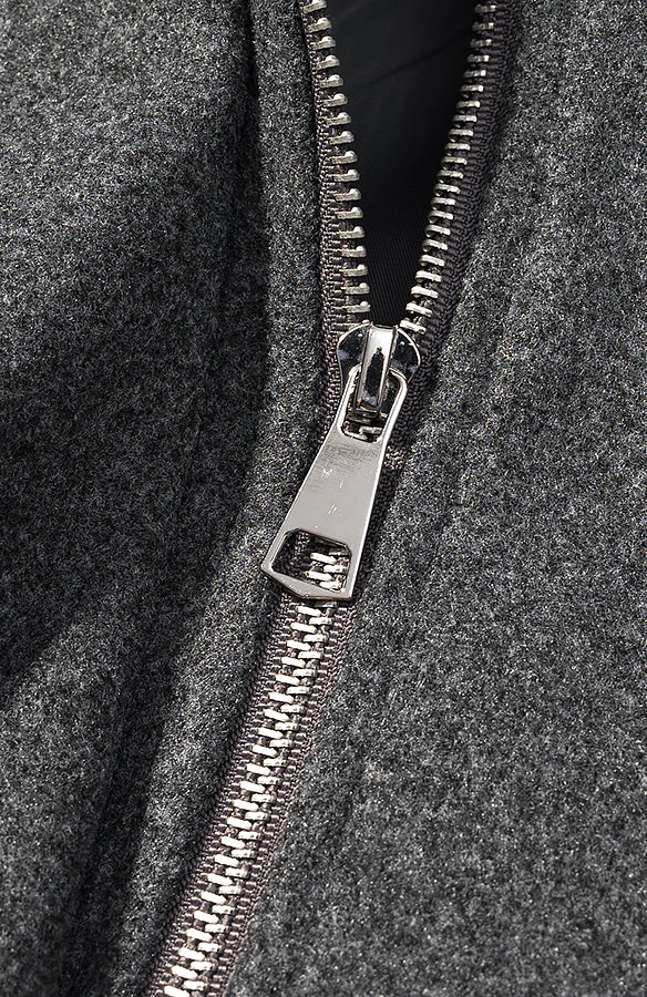 Silver zipper on gray wool Langry fashion jacket