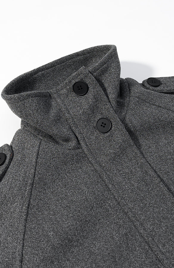 Charcoal gray wool peacoat with black buttons in Langry fashion jacket