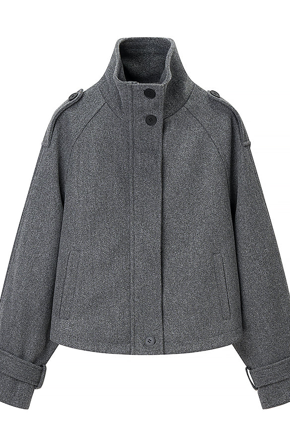 Charcoal gray wool Langry fashion jacket with rolled cuffs
