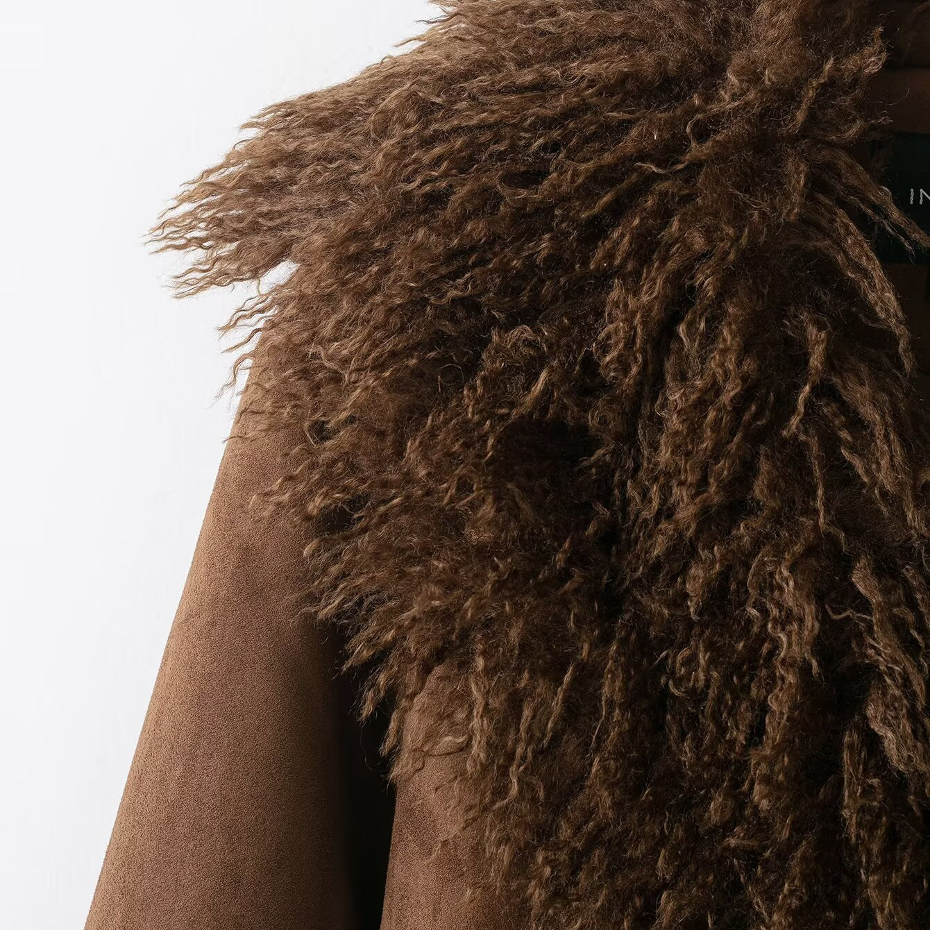 Elegant Autumn faux shearling coat in shaggy suede-like Langry fashion