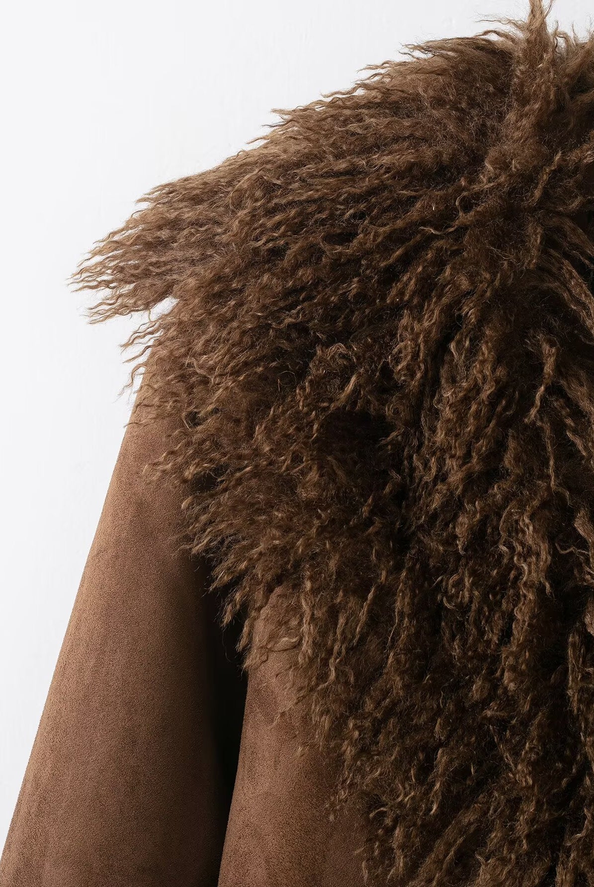 Elegant Autumn faux shearling coat in shaggy suede-like Langry fashion