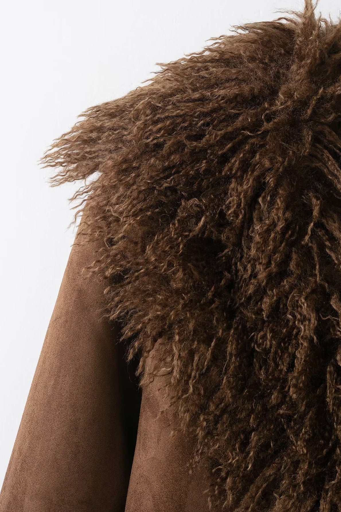 Elegant Autumn faux shearling coat in shaggy suede-like Langry fashion