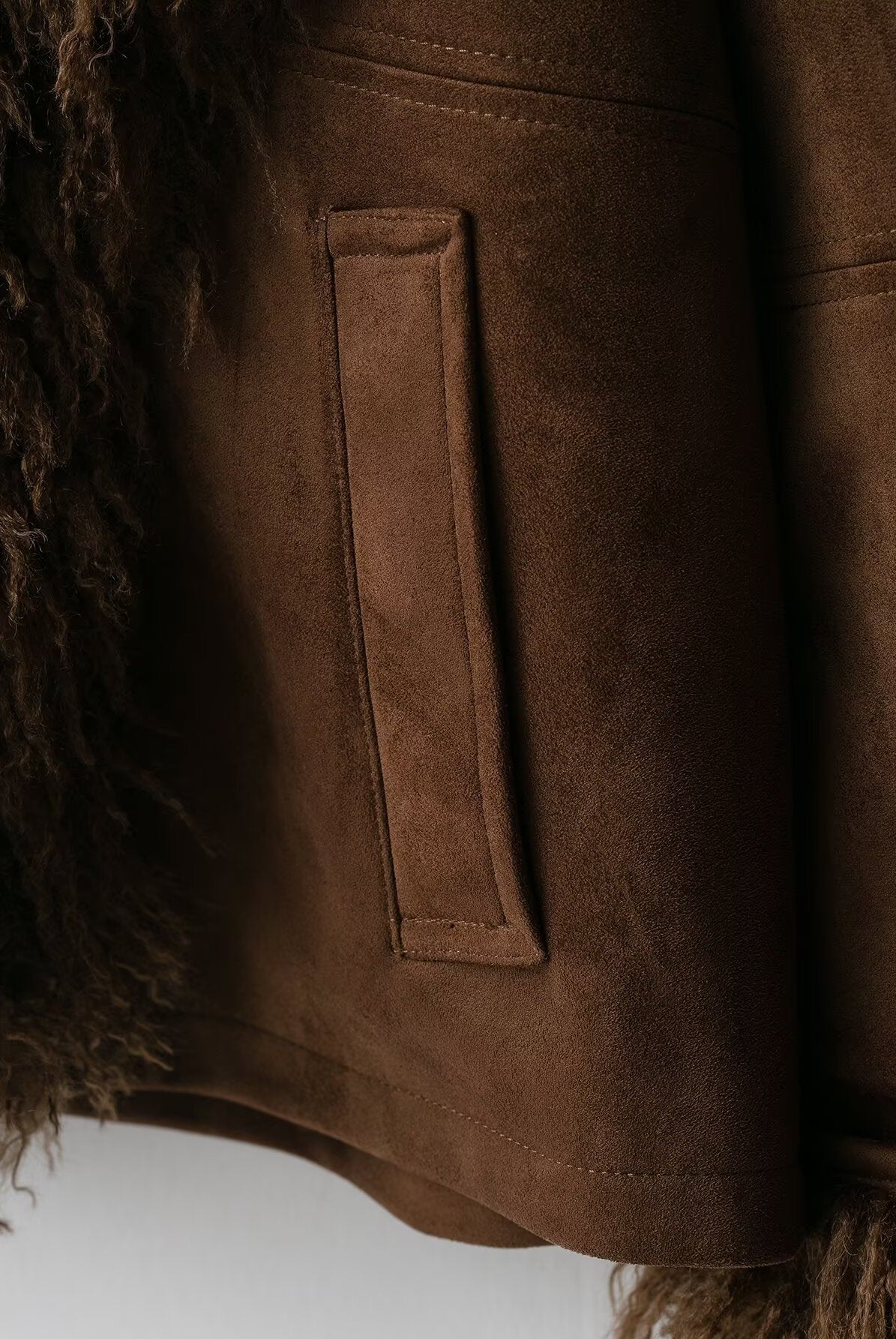 Elegant Autumn faux shearling aviator jacket with fur trim