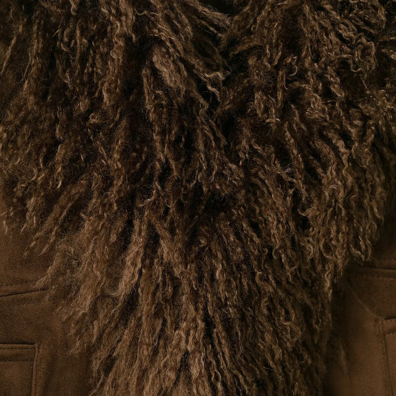 Elegant Autumn faux shearling coat with braided brown fur texture