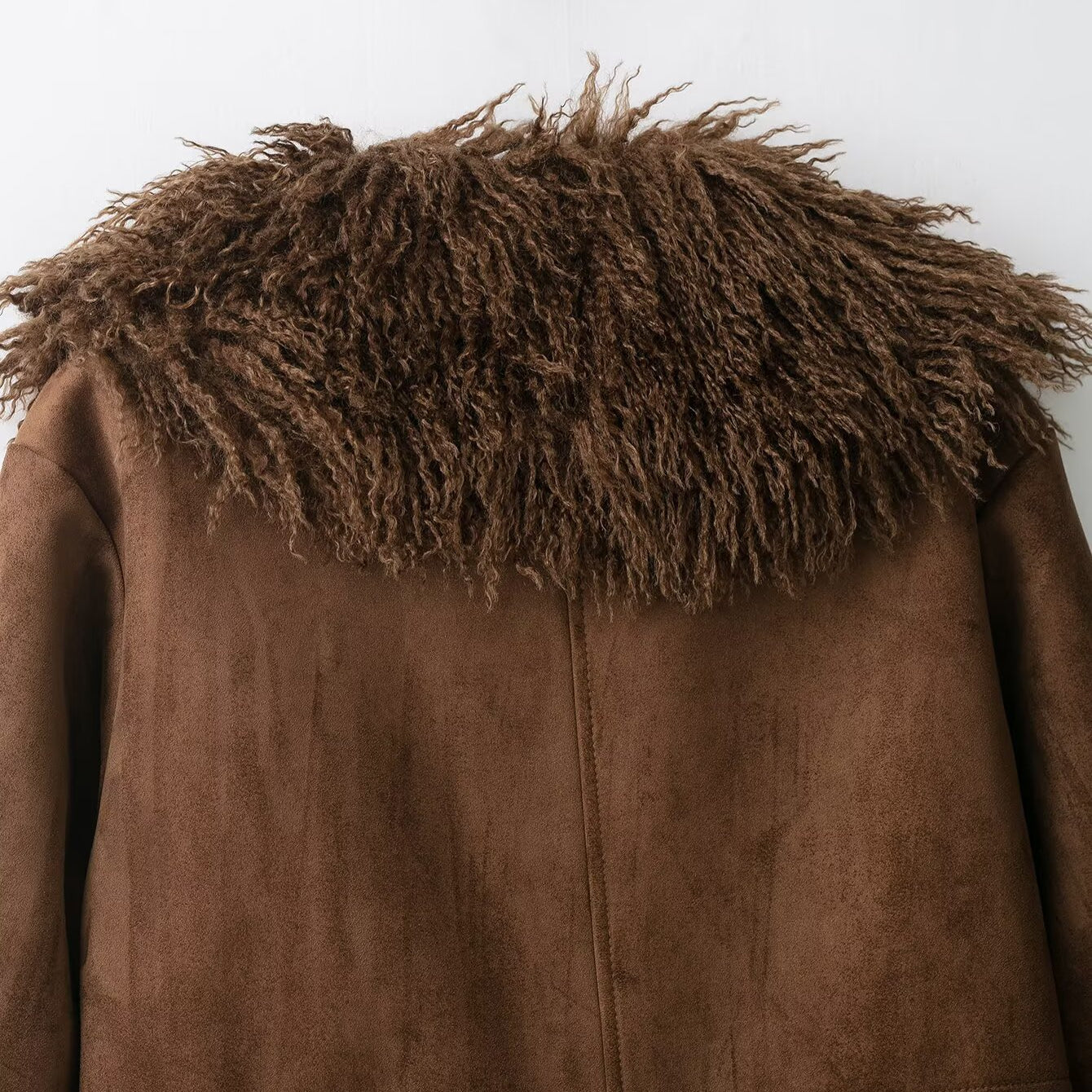 Elegant brown suede Langry jacket with faux shearling collar