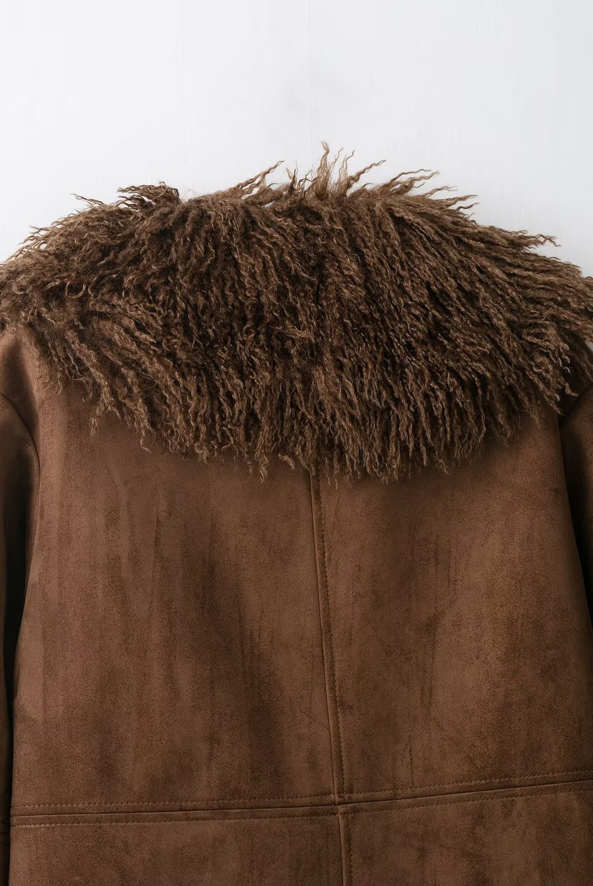 Elegant brown suede Langry jacket with faux shearling collar