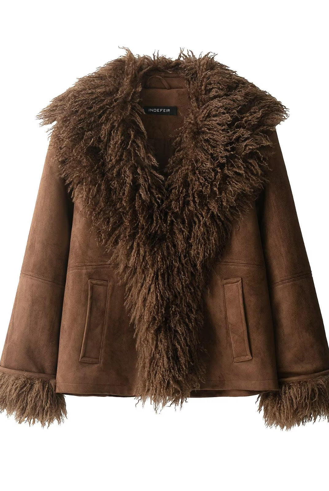 Elegant Autumn faux shearling coat with brown sheepskin jacket fashion