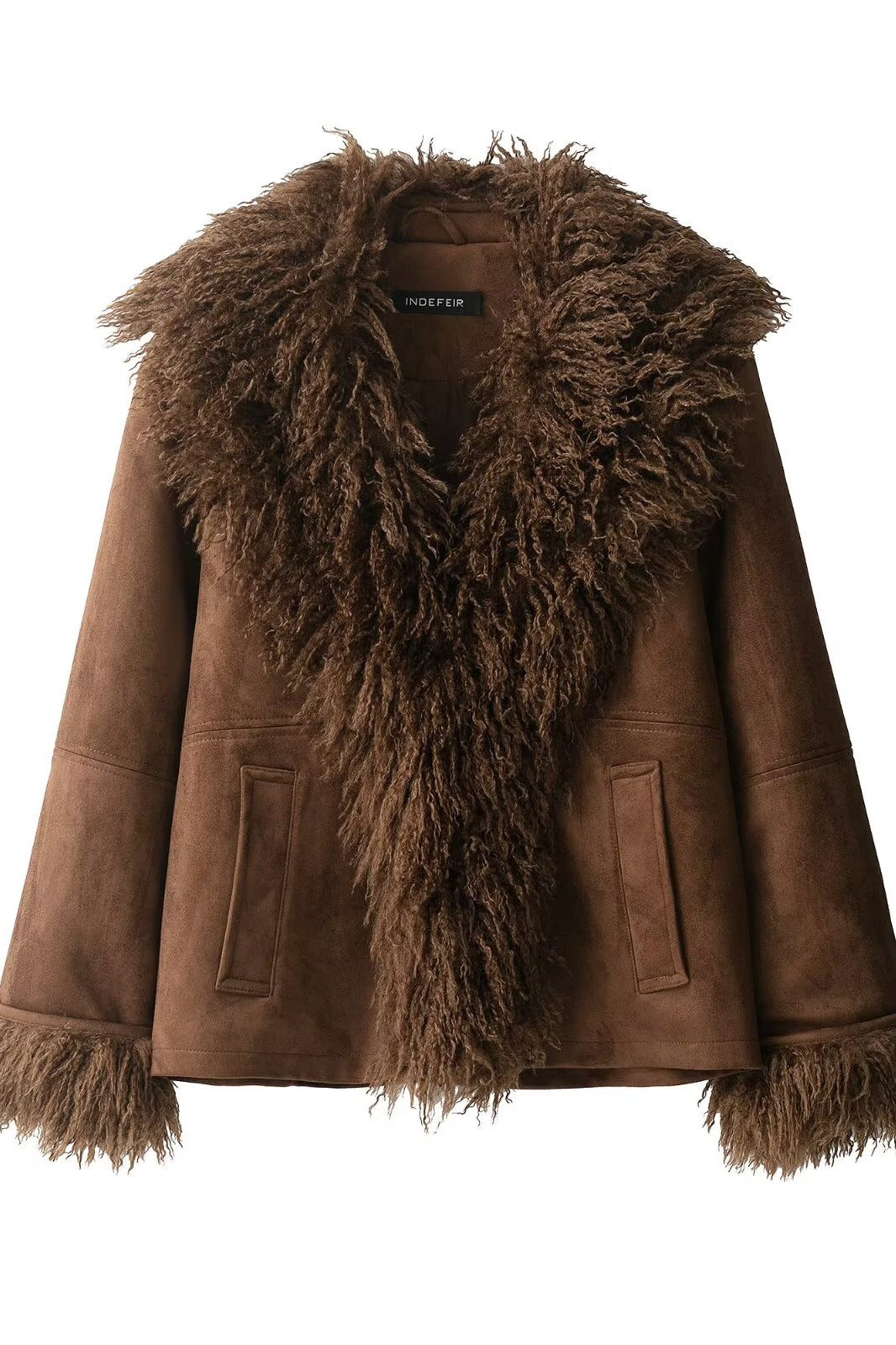 Elegant Autumn faux shearling coat with brown sheepskin jacket fashion