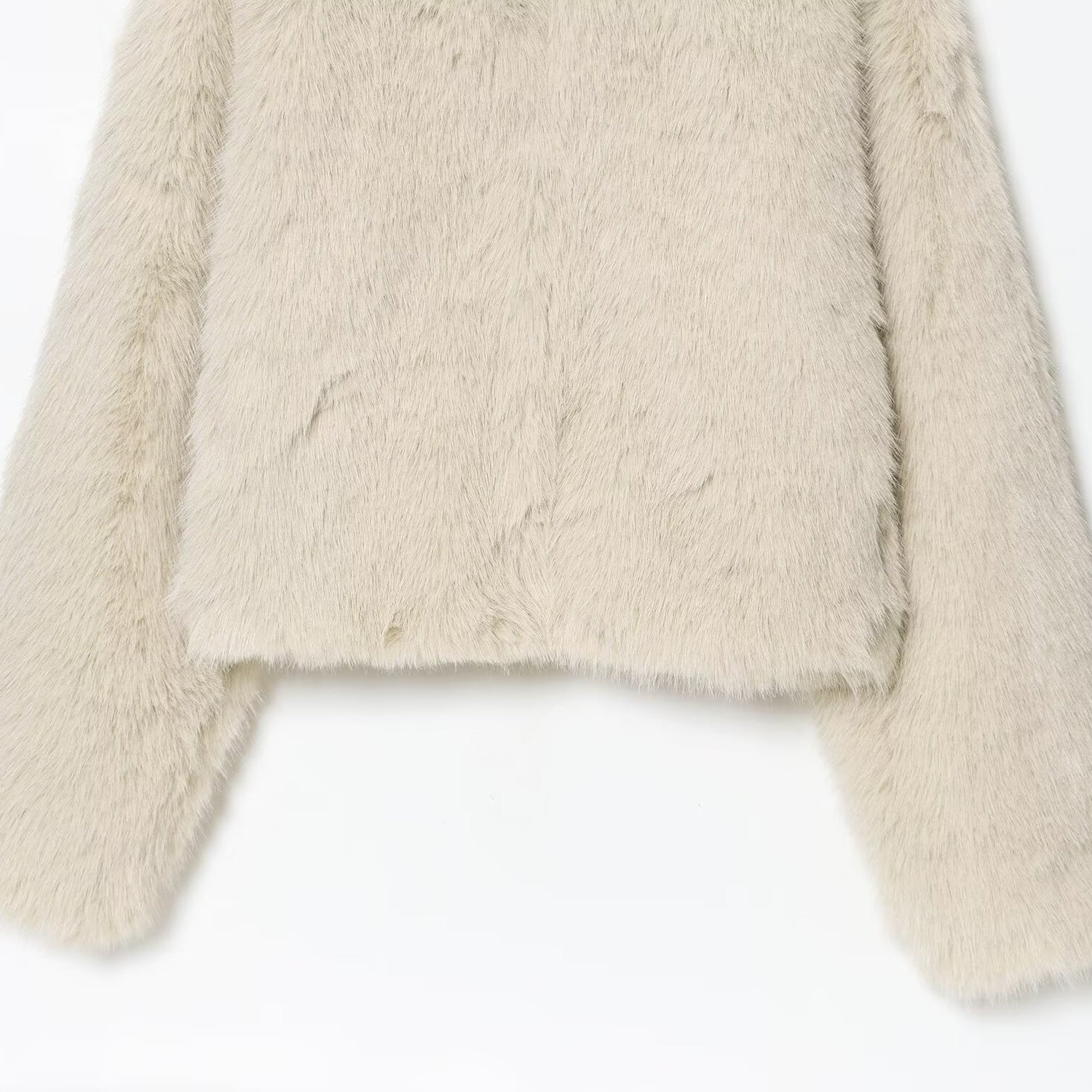 Langry faux fur effect short coat with cream textured scarf