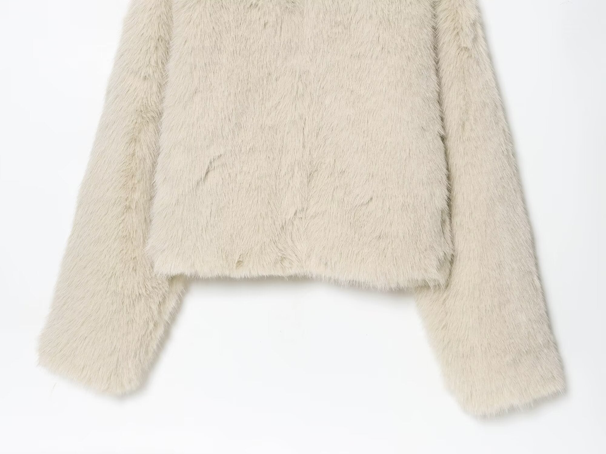 Langry faux fur effect short coat with cream textured scarf