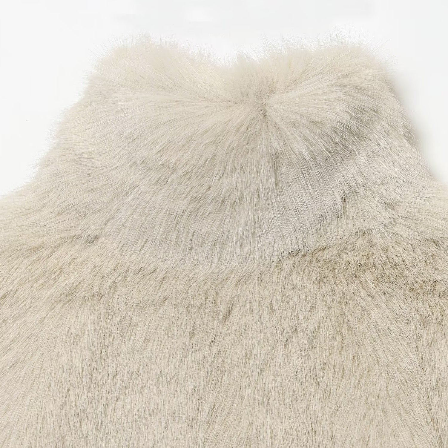 Langry faux fur effect short coat with high collar and textured surface