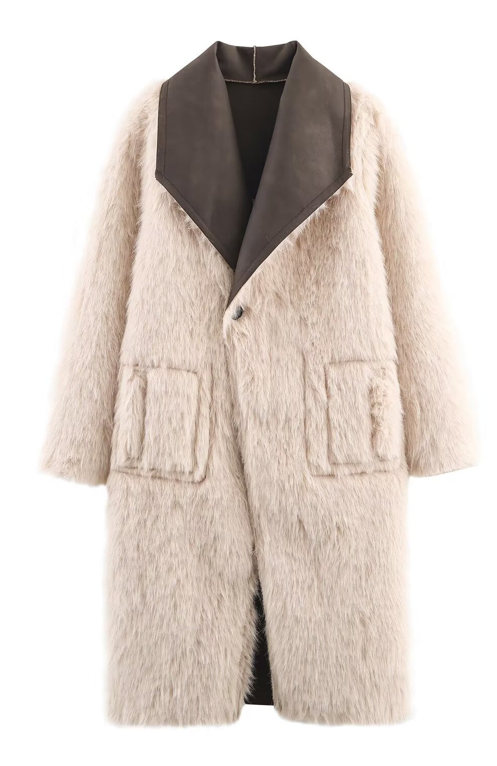 Cozy Wild long furry fashion coat with leather collar