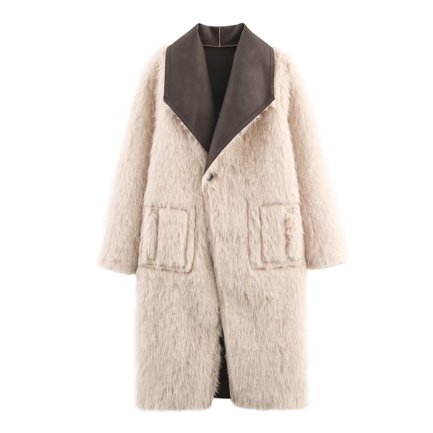 Cozy Wild long furry fashion coat with leather collar