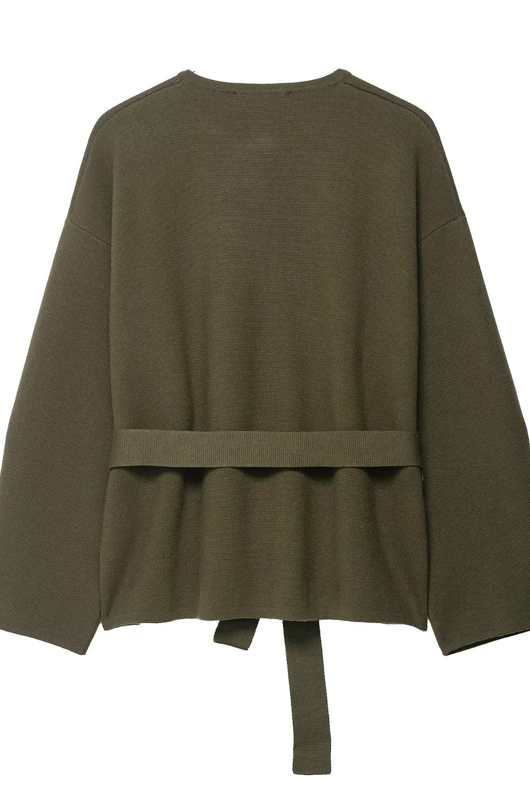 Olive green peplum top with tie waist and long regular sleeves in fashion