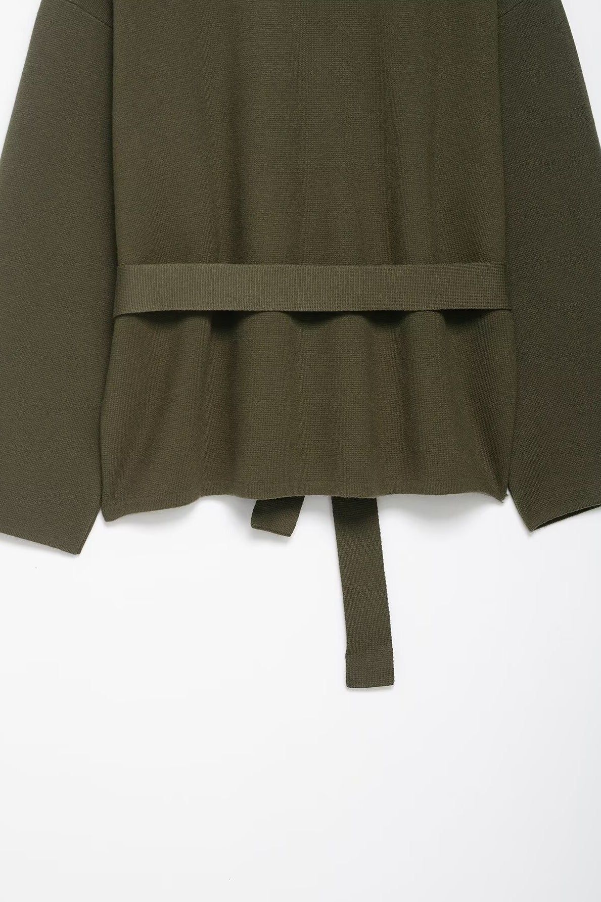 Olive green pleated skirt with self-tie waistband in Langry fashion jacket