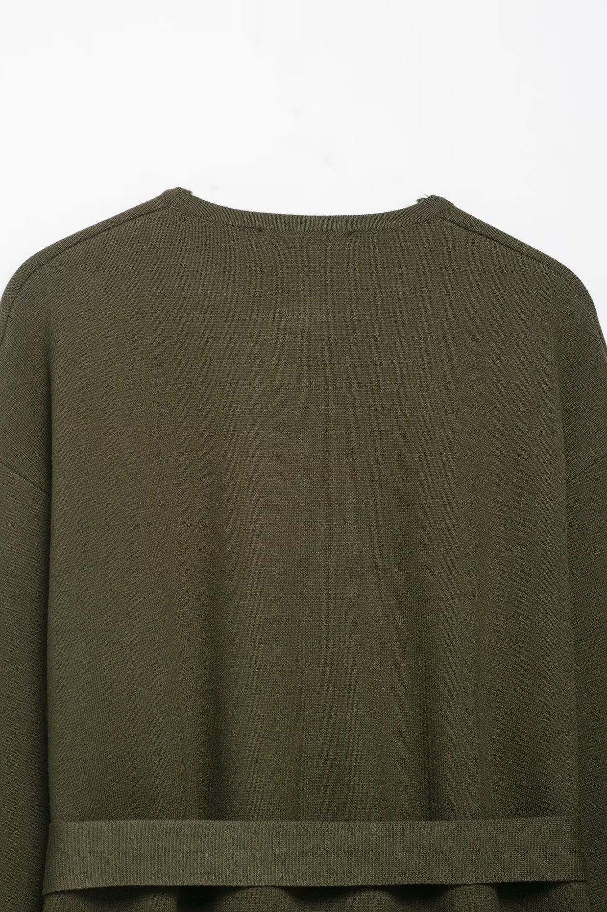 Olive green Langry all-match round neck knitted jacket with regular sleeves