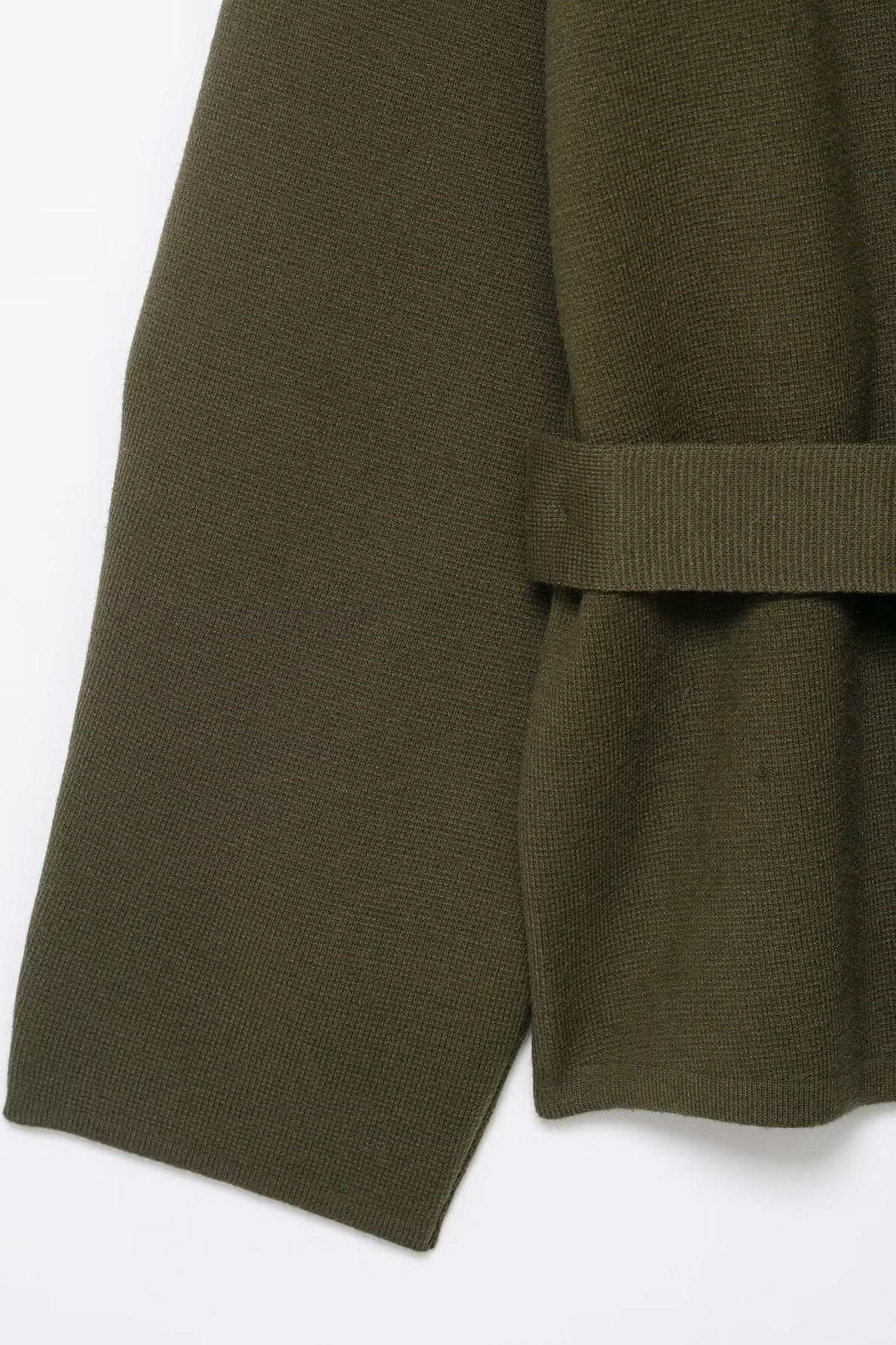 Olive green textured Langry fashion sweater with ribbed cuffs and regular sleeve