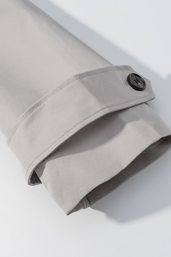 Gray cuff of loose unique design long sleeve coat with black buttons, langry fashion ملابس