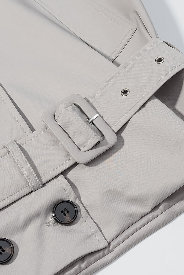 Beige trench coat with black buttons in Langry fashion ملابس