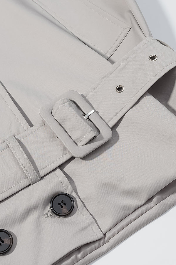 Beige trench coat with black buttons in Langry fashion ملابس