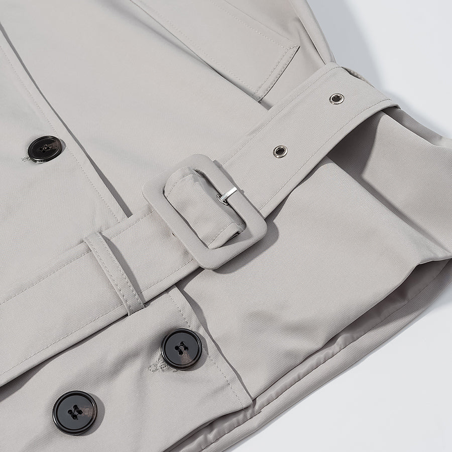 Beige trench coat with black buttons in Langry fashion ملابس