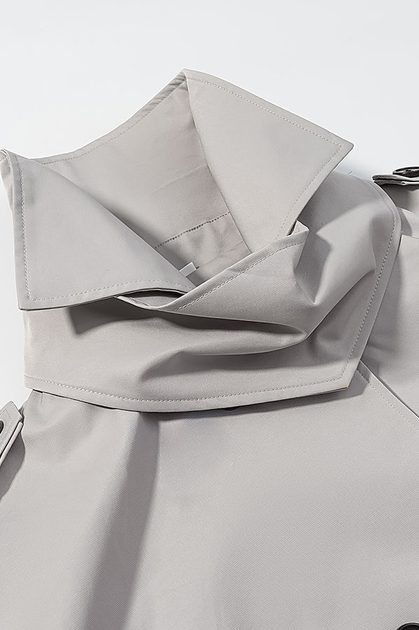 Light gray langry fashion trench coat with double-breasted buttons