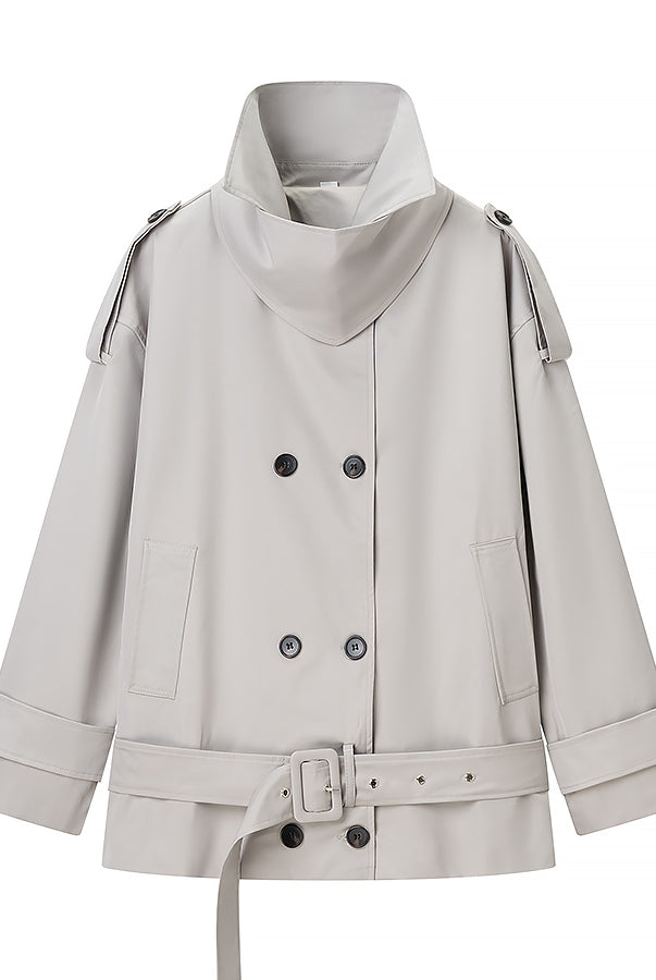 Langry fashion loose long sleeve gray trench coat with belt