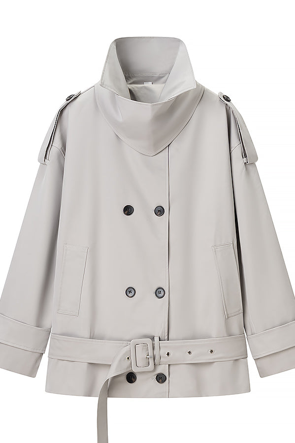 Langry fashion loose long sleeve gray trench coat with belt