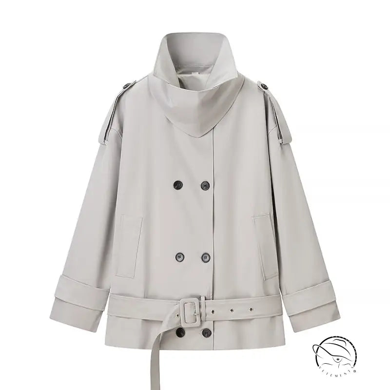 Langry fashion loose long sleeve coat in light gray with belt