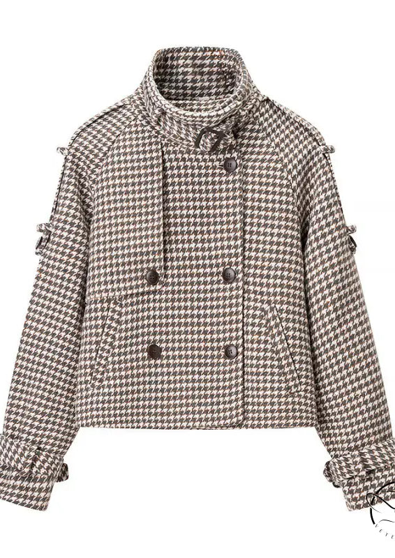 Winter retro plaid houndstooth cropped jacket with rolled cuffs