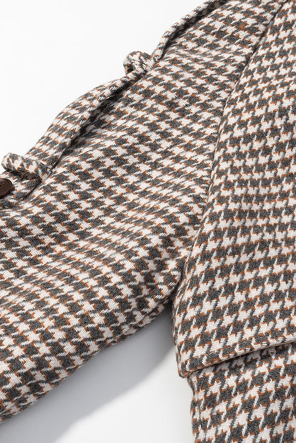 Langry fashion brown white houndstooth wool toggle coat