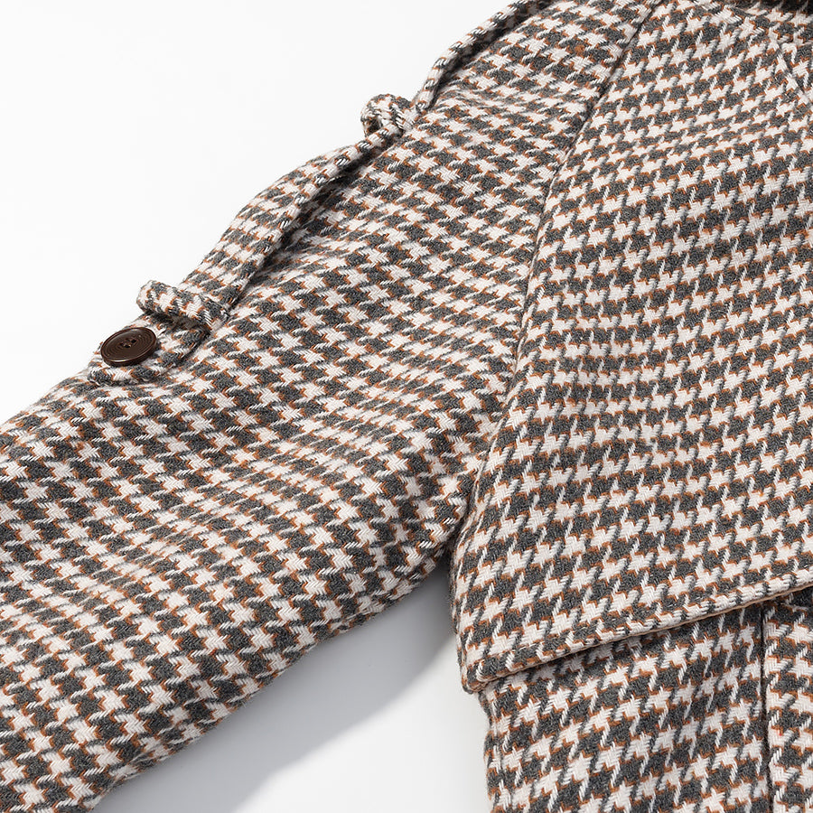 Langry fashion brown white houndstooth wool toggle coat