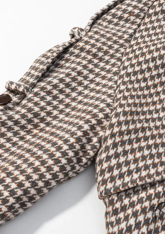 Winter retro plaid woolen houndstooth coat with toggle fastening