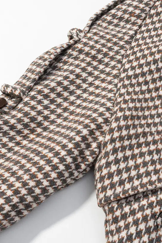 Winter retro plaid woolen houndstooth coat with toggle fastening