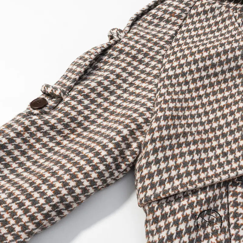 Winter retro plaid woolen houndstooth coat with toggle fastening