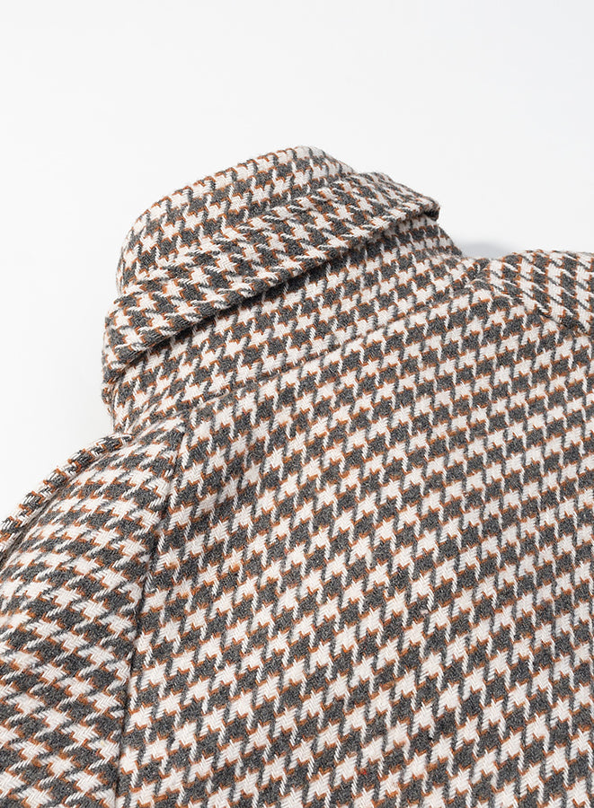 Langry fashion houndstooth wool trench coat in brown cream plaid