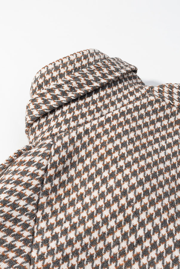 Langry fashion houndstooth wool trench coat in brown cream plaid