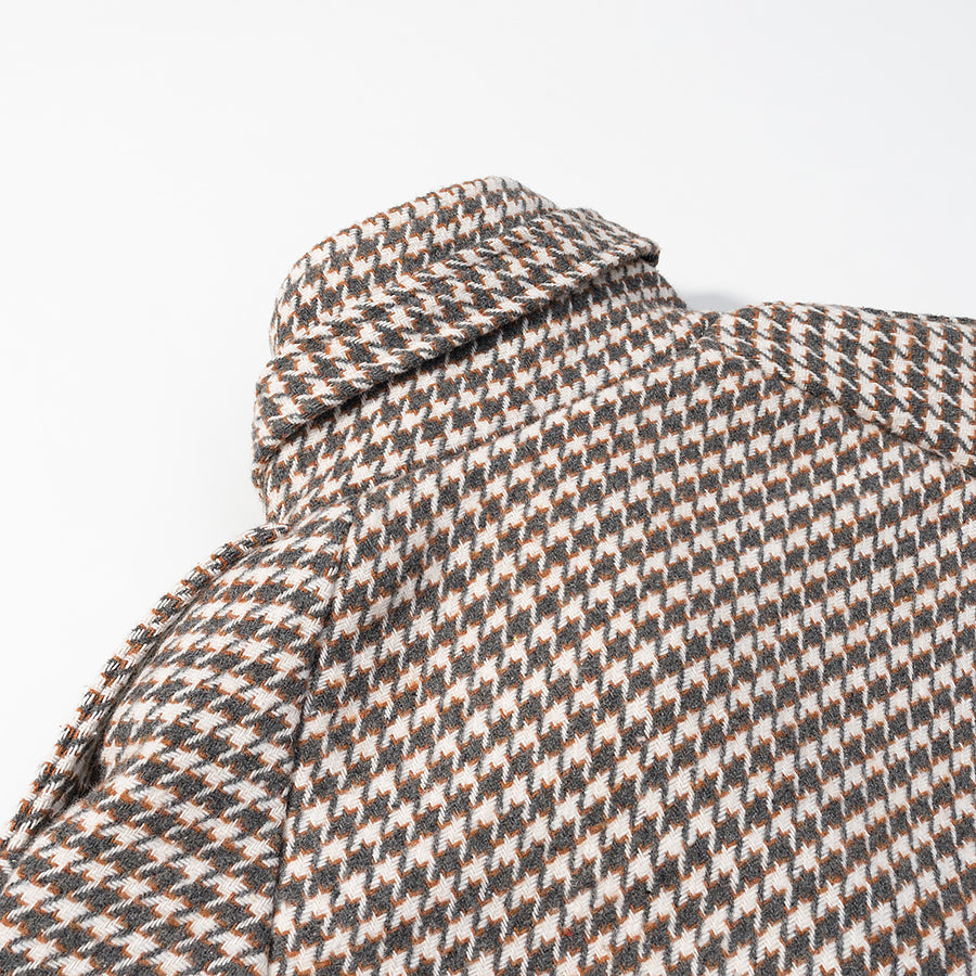 Langry fashion houndstooth wool trench coat in brown cream plaid